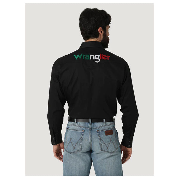 112317124 Wrangler Men's Long Sleeve Mexico Logo Snap Shirt - Black