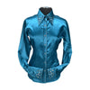 70020TURQ Royal Highness Poly Satin Show Shirt with Stones Concealed Zippered and Faux Button Placket