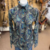 70077 Royal Highness Ladies Western Button down Show Shirt - Purple and Turquoise Paisley