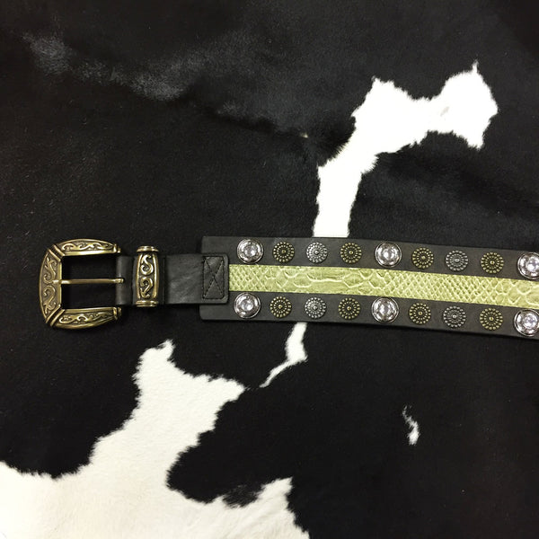 9691 Wildfire Ladies Green Leather Belt Snake Print Inlay