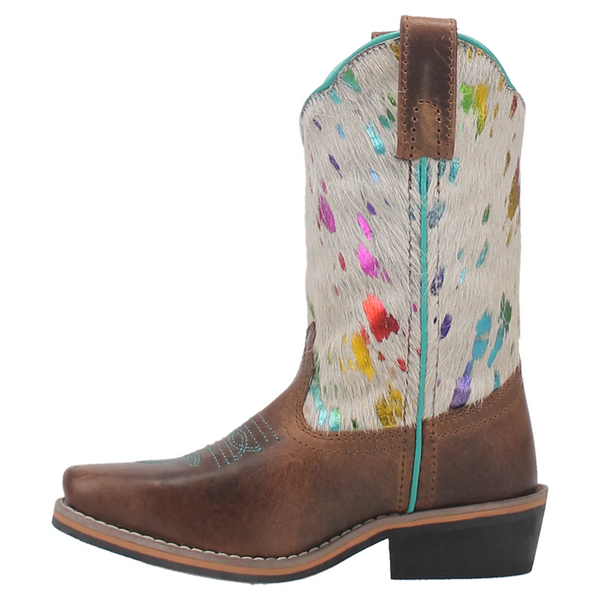 DPC2908 Dan Post Childs Rumi Brown Leather Boot w/Rainbow Splatter Hide