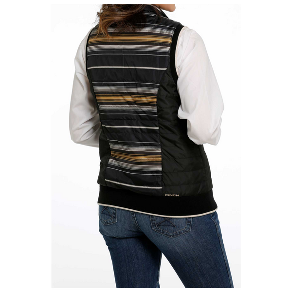 MAV9887001 Cinch Women's Quilted Reversible Vest- Black with Stripes
