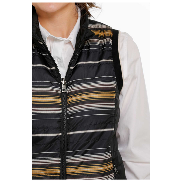 MAV9887001 Cinch Women's Quilted Reversible Vest- Black with Stripes