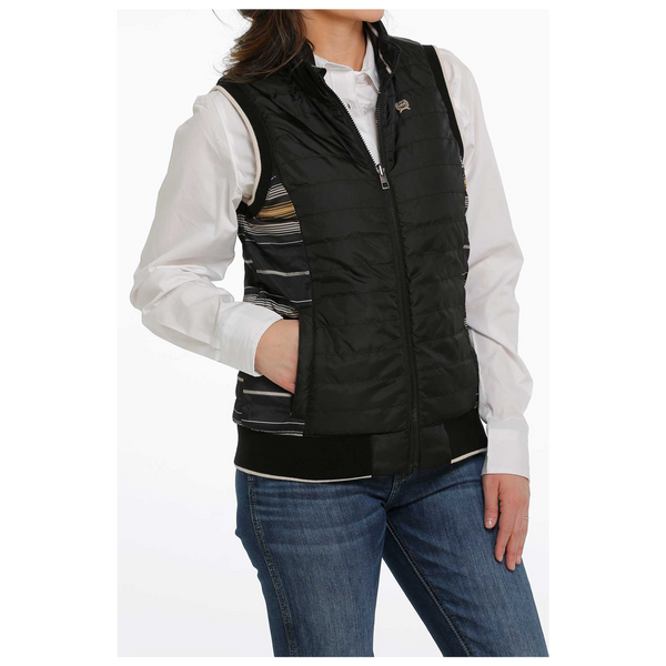 MAV9887001 Cinch Women's Quilted Reversible Vest- Black with Stripes