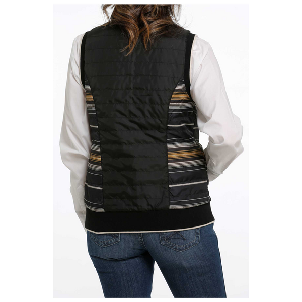 MAV9887001 Cinch Women's Quilted Reversible Vest- Black with Stripes