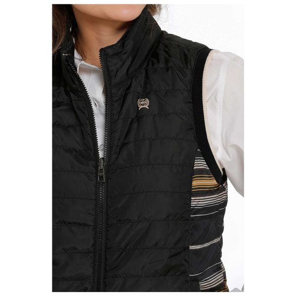 MAV9887001 Cinch Women's Quilted Reversible Vest- Black with Stripes