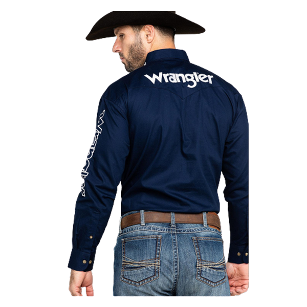 MP2327N Wrangler Men's Logo Long Sleeve Button Down Shirt - Navy