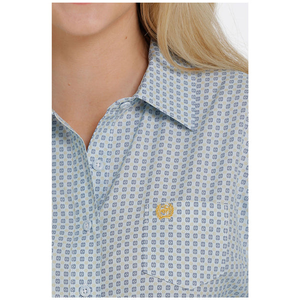 MSW9163004 Cinch Women's ArenaFlex Long Sleeve Button Down Shirt - Light Blue Print
