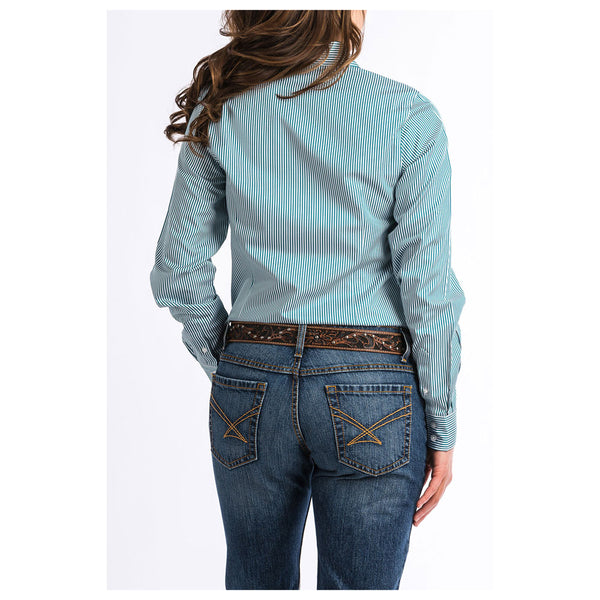 MSW9164088 Cinch Women's Long Sleeve Button Down Tencel Shirt - Teal Stripe