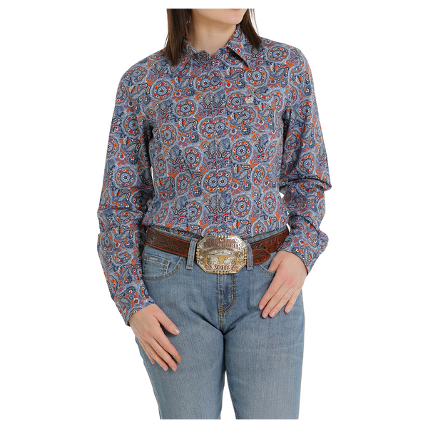 MSW9164195 Cinch Women's Long Sleeve Medallion Multicolor Print Button Shirt