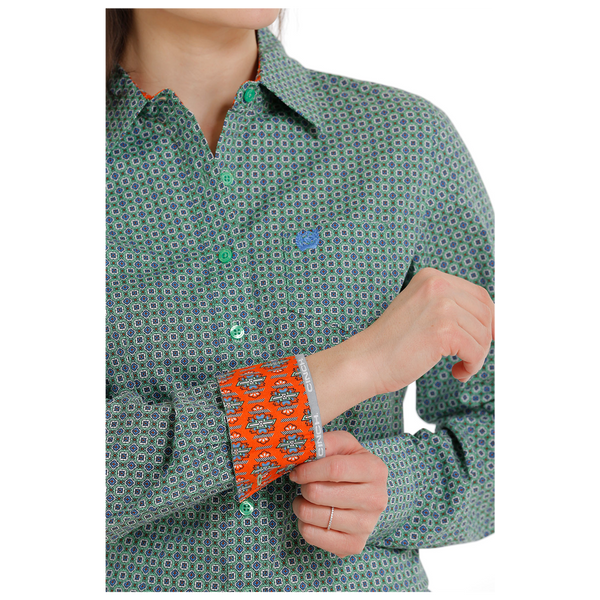 MSW9164200 Cinch Women's Long Sleeve Green Print Western Button Shirt