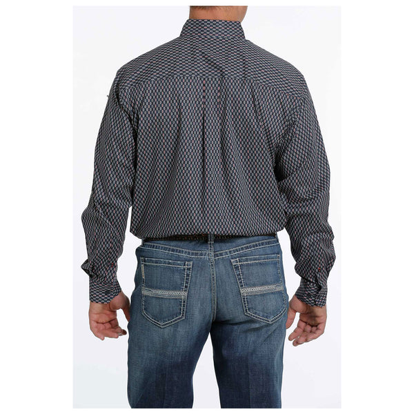 MTW1105270 Cinch Men's Navy Grey and Red Print Long Sleeve Western Shirt