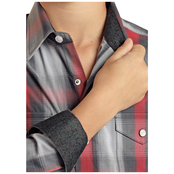 PSBSOSR07T Panhandle Select Boy's Long Sleeve Western Snap Shirt- Red & Blue Plaid