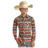 RRBSOSR0Q8 Rock & Roll Denim Boys Long Sleeve Aztec Stripe Woven Snap Shirt