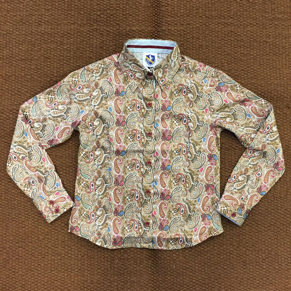38232 Royal Highness Girls Brown Paisley Button Down Western Show Top