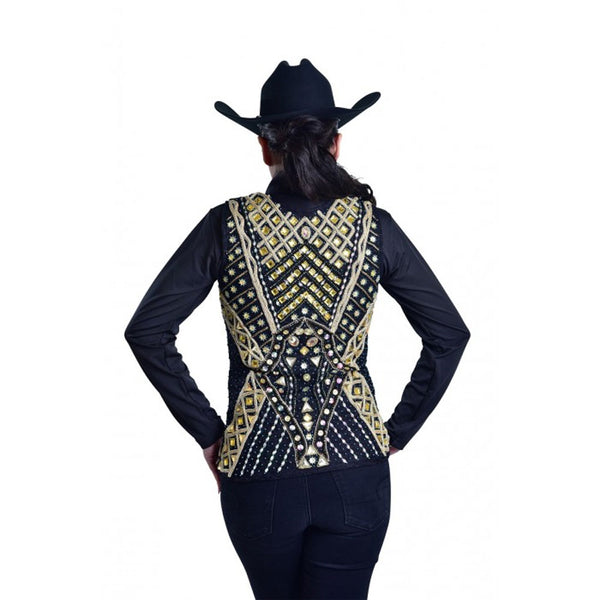 V209999 Royal Highness Women's Hand Embroidered Gold Rhinestone Show Vest - Size Medium