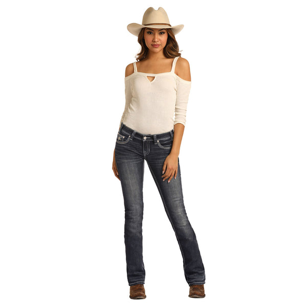 W6-3421 Rock & Roll Denim Ladies Rival Jeans Dark Wash Boot Cut