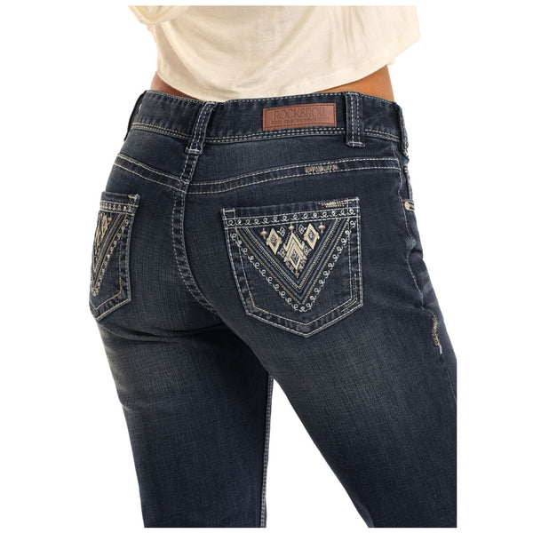 W6-3421 Rock & Roll Denim Ladies Rival Jeans Dark Wash Boot Cut