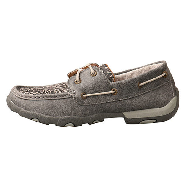 WDM0130 Twisted X Women’s Boat Shoe Driving Moc - Grey Floral Tooled