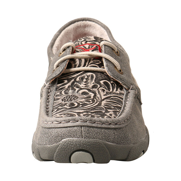 WDM0130 Twisted X Women’s Boat Shoe Driving Moc - Grey Floral Tooled