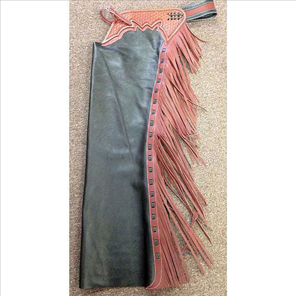 27-84 Shotgun Chaps Black with Brown Fringe - Large