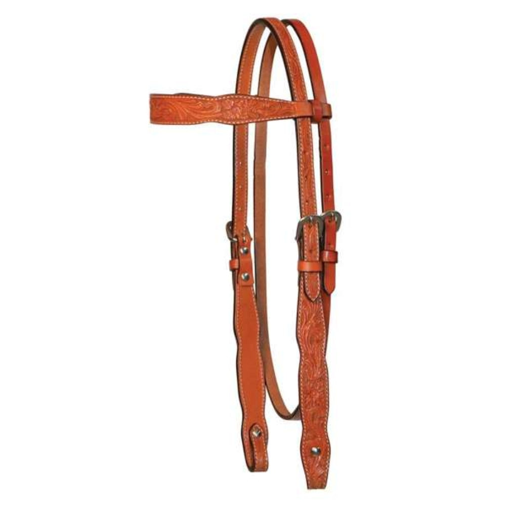 0261-1104 Circle Y Scalloped Classic Floral Leather Browband Headstall - Regular Oil