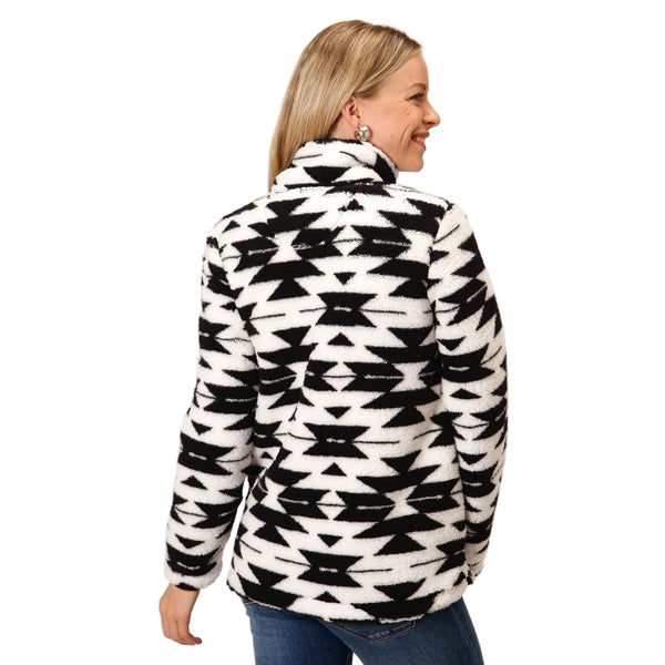 03-098-0250-6195 Roper Women's Polar Fleece 1/4 Zip Pullover - Black & White Aztec