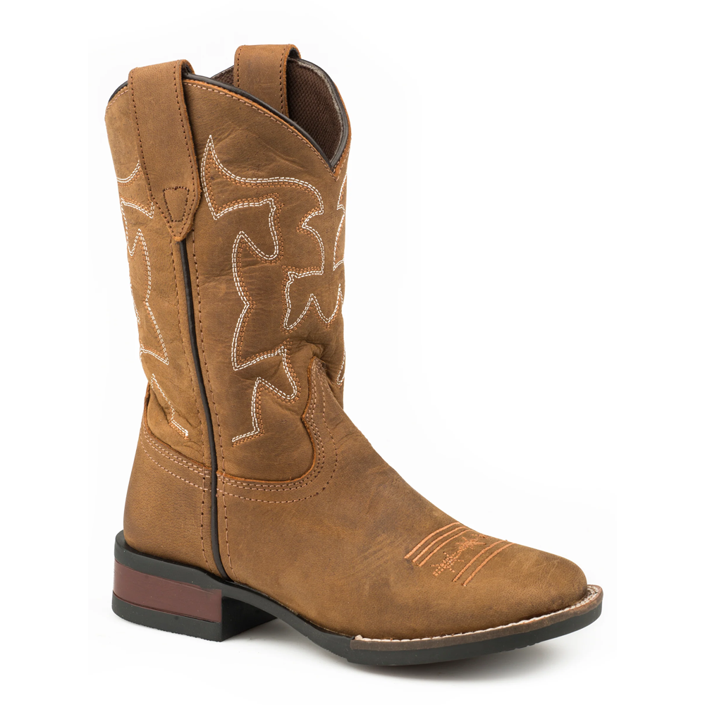 09-018-0911-1200 Roper Children's Crazy Horse Brown Square Toe Cowboy Boots