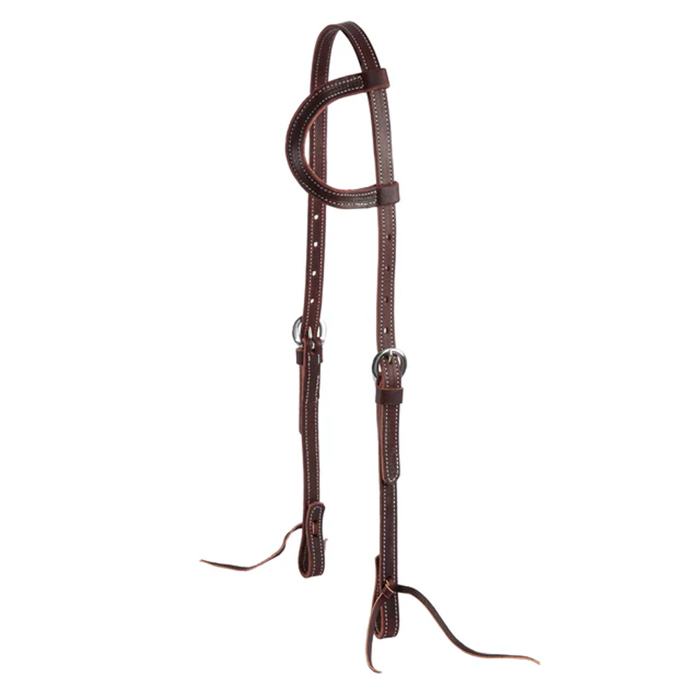 10-0093 Weaver Latigo Leather Flat Sliding Ear Headstall - Burgundy