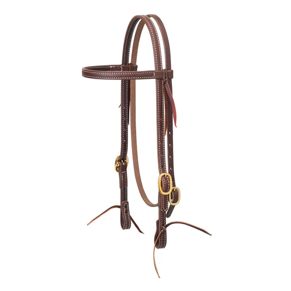 10-0500 Weaver Leather Working Tack Doubled and Stitched Browband Headstall w/Tie Ends