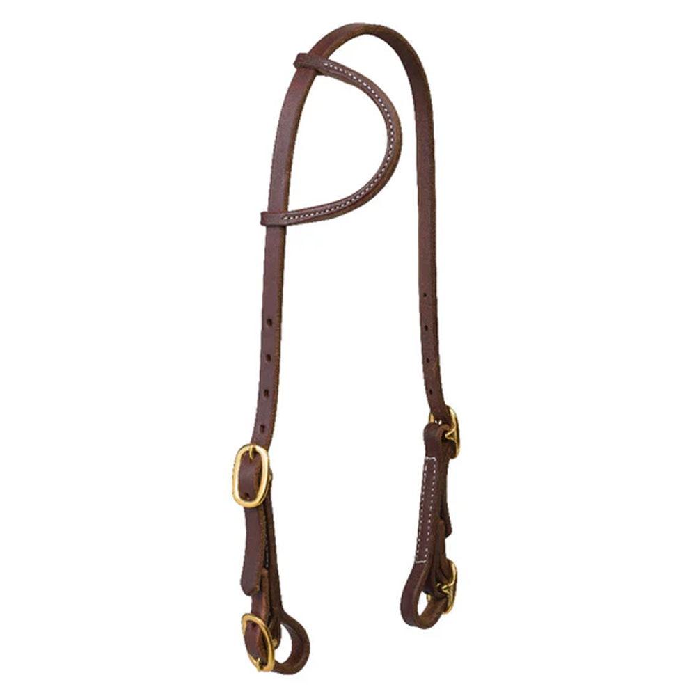10-0503 Weaver Leather Working Tack Single-Ply Sliding Ear Headstall with Brass Buckle Ends