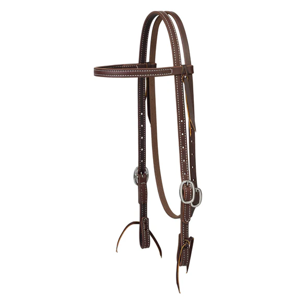 10-0506 Weaver Leather Working Tack Doubled and Stitched Browband Headstall w/Tie Ends
