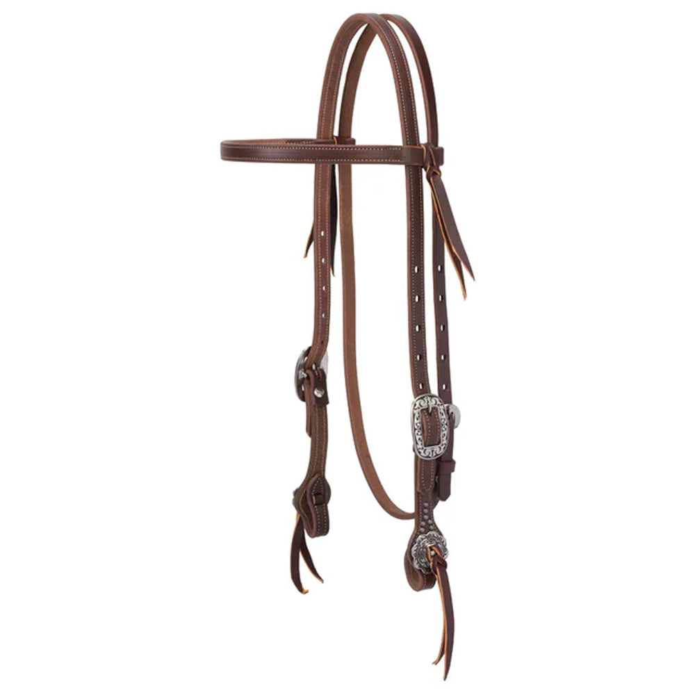 10-0640 Weaver Leather Working Tack Straight Browband Headstall with Floral Buckles - Brown