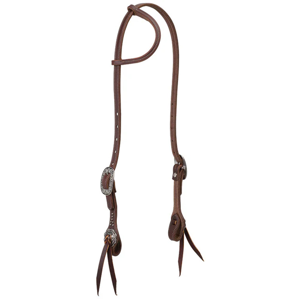 10-0642 Weaver Leather Working Tack Sliding Ear Headstall with Floral Buckles - Brown