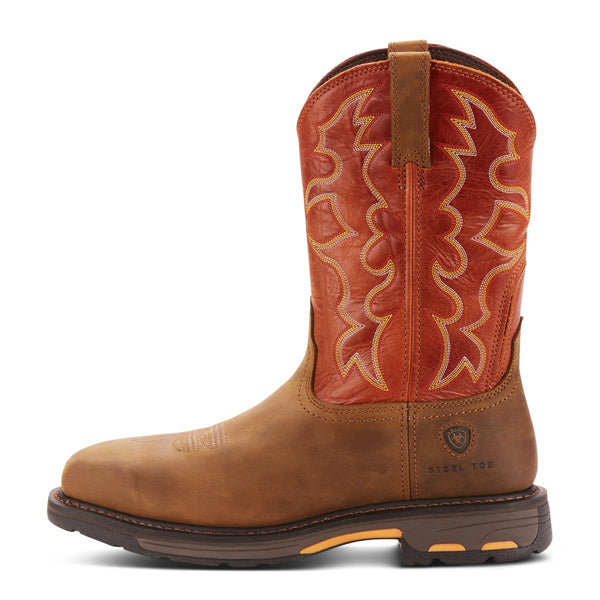 10006961 Ariat Men's Workhog Wide Square Steel Toe Work Boot - Dark Earth & Brick
