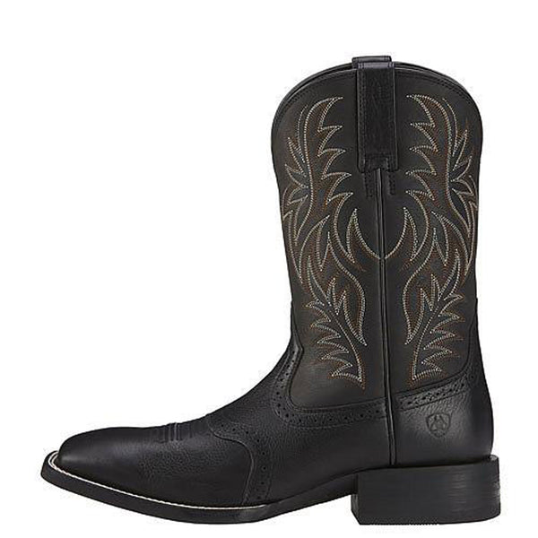 10016292 Ariat Mens Sport Leather Wide Square Toe Western Cowboy Boot Black