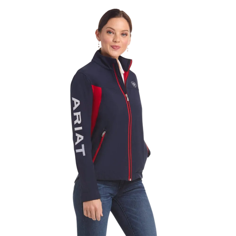 10019208 Ariat Women's Logo Team Softshell Jacket - Navy / Red