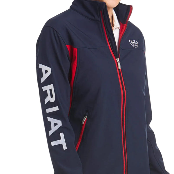 10019208 Ariat Women's Logo Team Softshell Jacket - Navy / Red