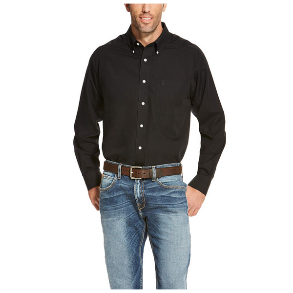 10020328 Ariat Men's Wrinkle Free Solid Long Sleeve Button Down Shirt - Black