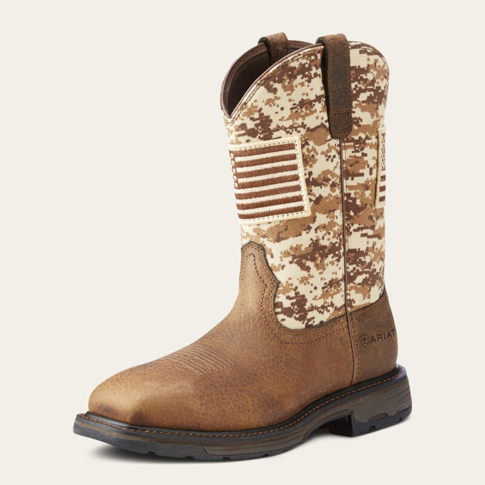 10023100 Ariat Men's WorkHog Patriot Work Boot - Earth/Sand Camo Print- 7.5 D