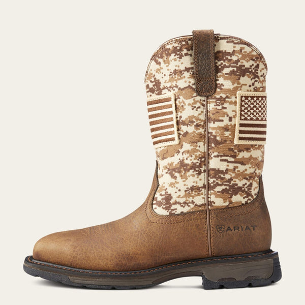 10023100 Ariat Men's WorkHog Patriot Work Boot - Earth/Sand Camo Print- 7.5 D