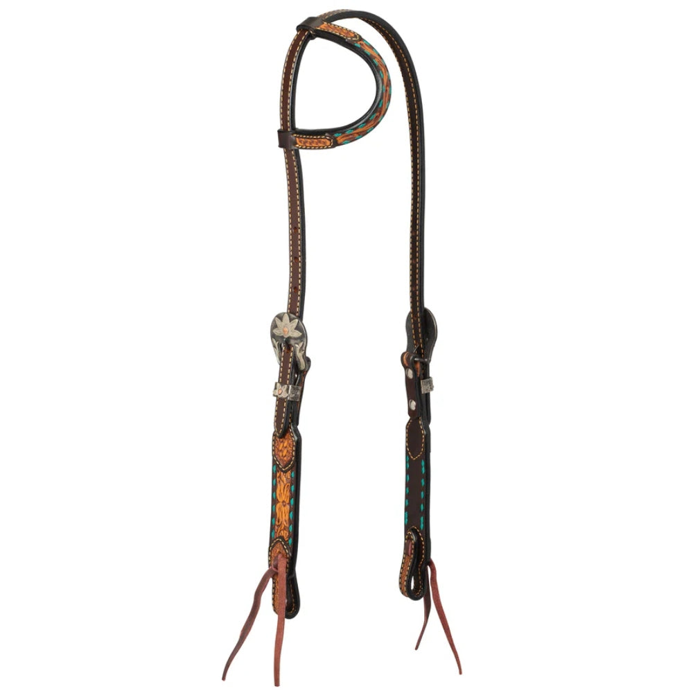 45008-01-01 Weaver Leather Turquoise Cross 5/8" One Ear Headstall - Floral Buckstitch