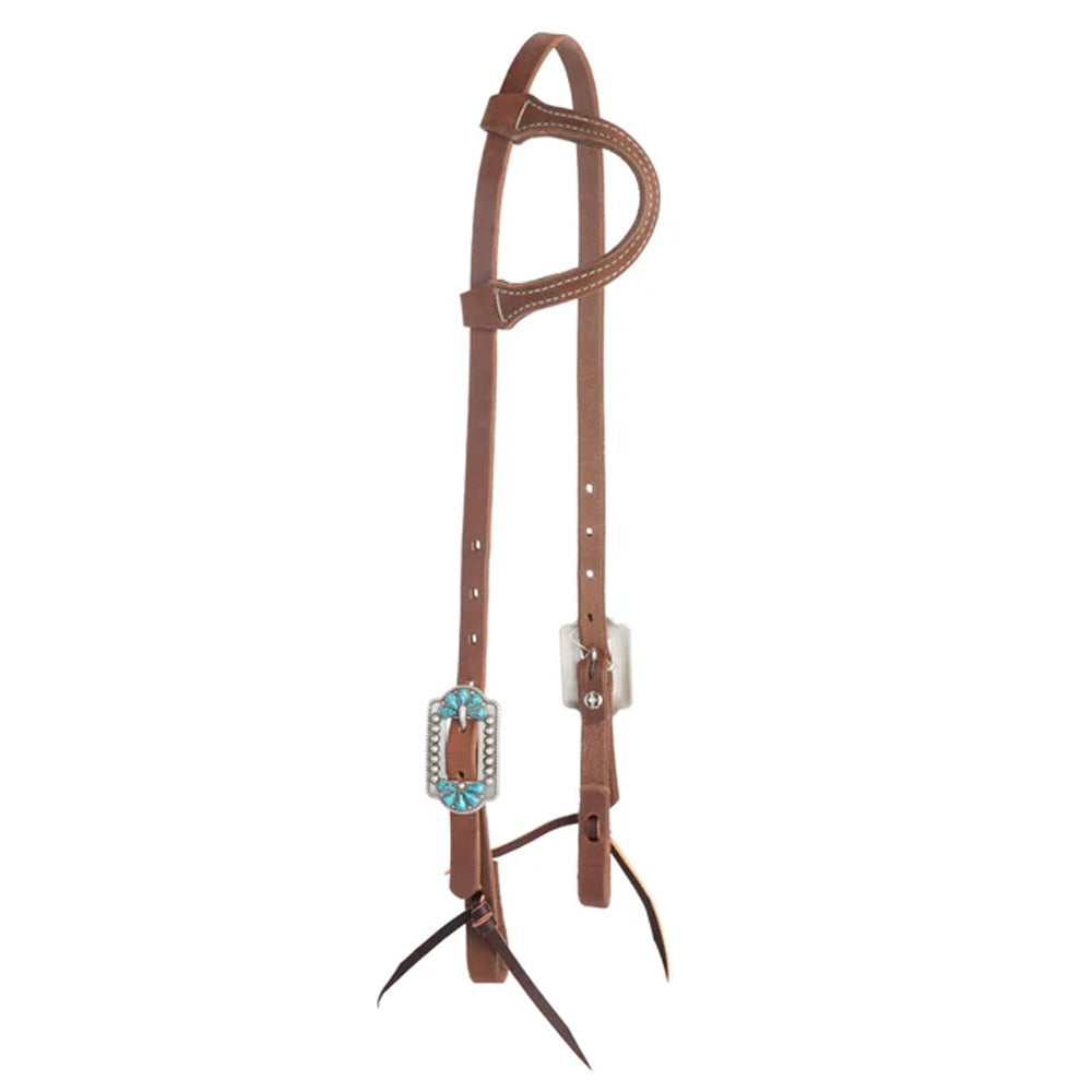10036-01-06 Weaver ProTack® Sliding Ear Headstall with Turquoise Flower Designer Hardware