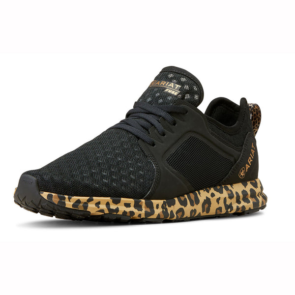 10042462 Ariat Women's Fuse Shoe - Black Mesh with Leopard Print Sole