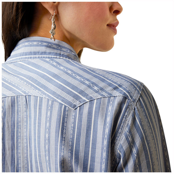 10044874 Ariat Women's Windward Long Sleeve Western Snap Shirt - Windward Dobby Stripe
