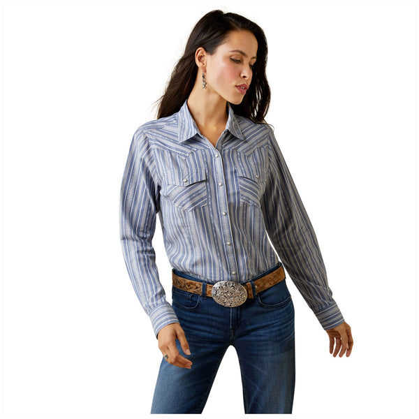 10044874 Ariat Women's Windward Long Sleeve Western Snap Shirt - Windward Dobby Stripe