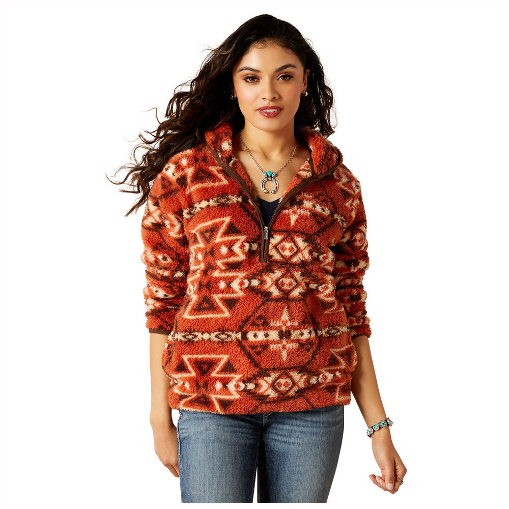 10046133 Ariat Women's R.E.A.L. Berber Pullover Sweatshirt - Burnt Brick Print