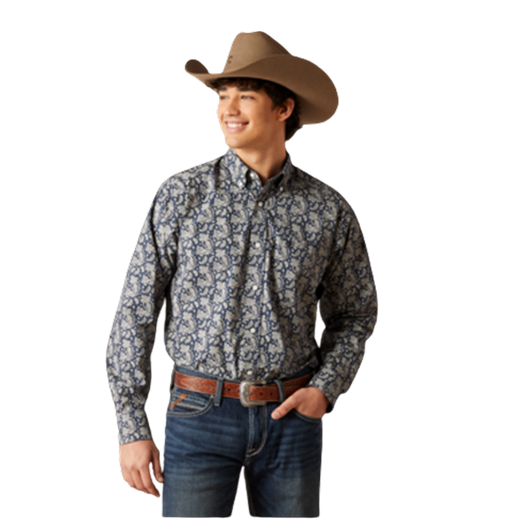 10046201 Ariat Men's Wrinkle Free Kohan Classic Fit Western Shirt - Deep Pacific