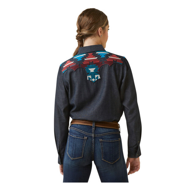 10046312 Ariat Women's Dutton Embroidered Long Sleeve Western Snap Shirt - Rinsed