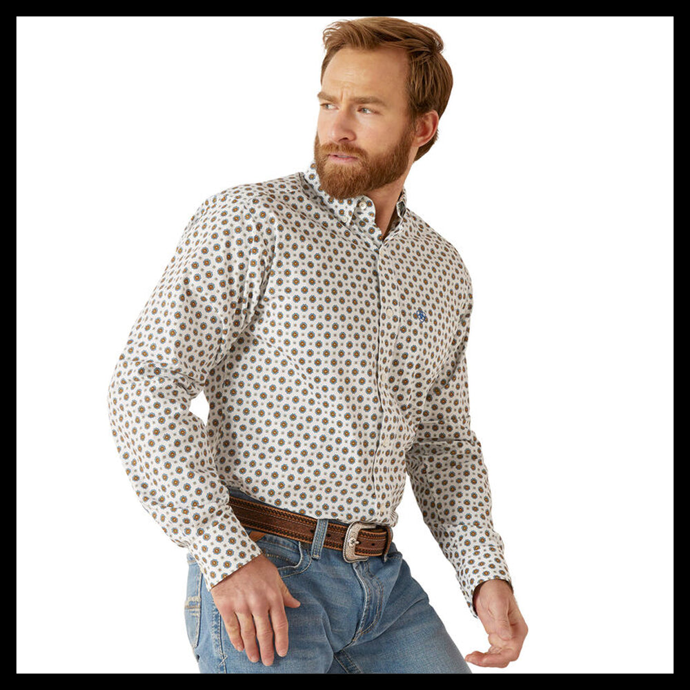 10046585 Ariat Men's Garvie Fitted Long Sleeve Buttondown Shirt - White